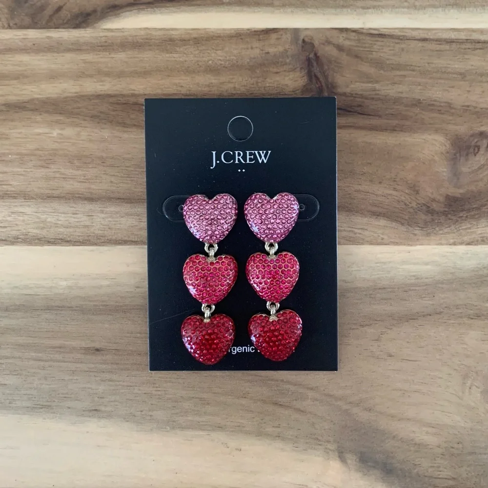 J Crew Jcrew pave triple heart earrings jewelry gift NWT - Picture 1 of 7